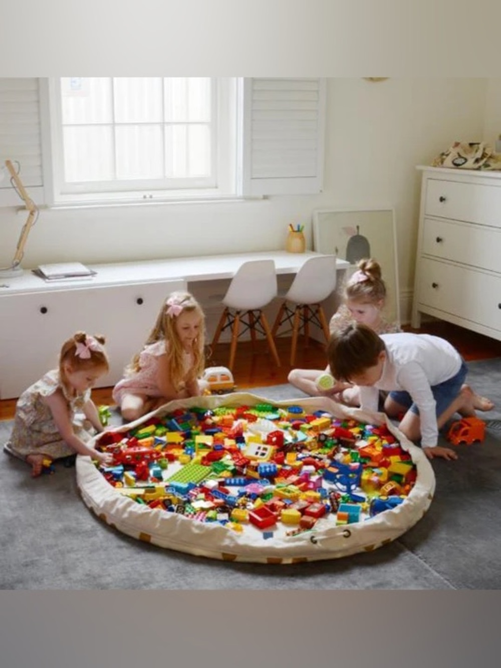 Play Pouch Australia Kids Toy Mat Lego Storage Bag Gold Dot Canvas EUC!